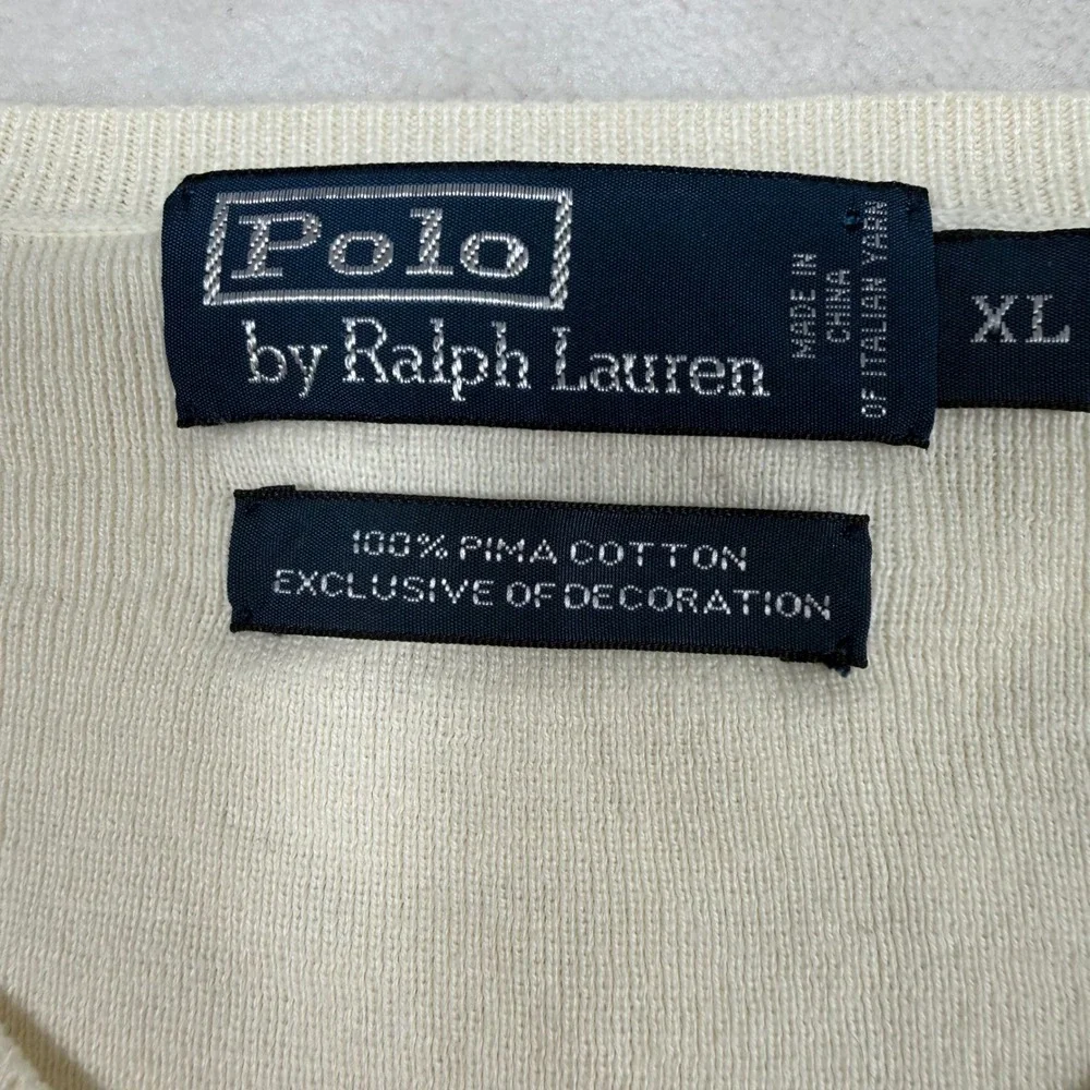 Polo Ralph Lauren Vintage Men V‎ Neck Sweater Vest Cream XL Pima Cotton Preppy